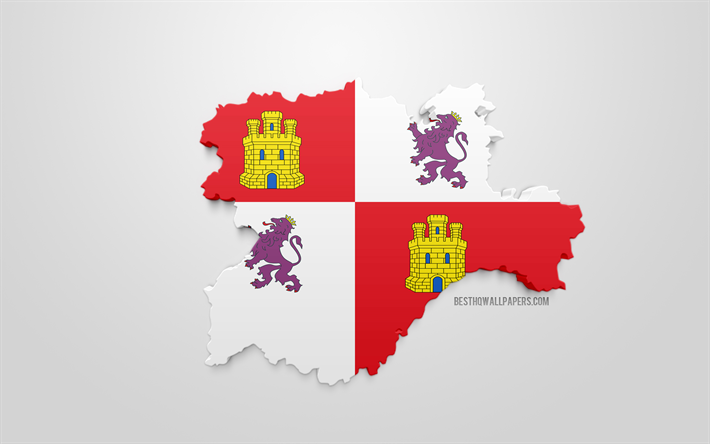 3d-flagga av Kastilien och Leon, karta silhuetten av Kastilien och Leon, autonoma, 3d-konst, Kastilien och Leon 3d-flagga, Spanien, Europa, Kastilien och Leon, geografi, Kastilien och Leon 3d siluett