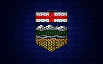 Flag of Alberta, 4k, creative art, metalli mesh rakenne, Alberta lippu, kansallinen symboli, Kanadan maakunnista, Alberta, Kanada, Pohjois-Amerikassa