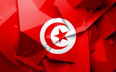 4k, Lipun Tunisia, geometrinen taide, Afrikan maissa, Tunisian lippu, luova, Tunisia, Afrikka, Tunisia 3D flag, kansalliset symbolit