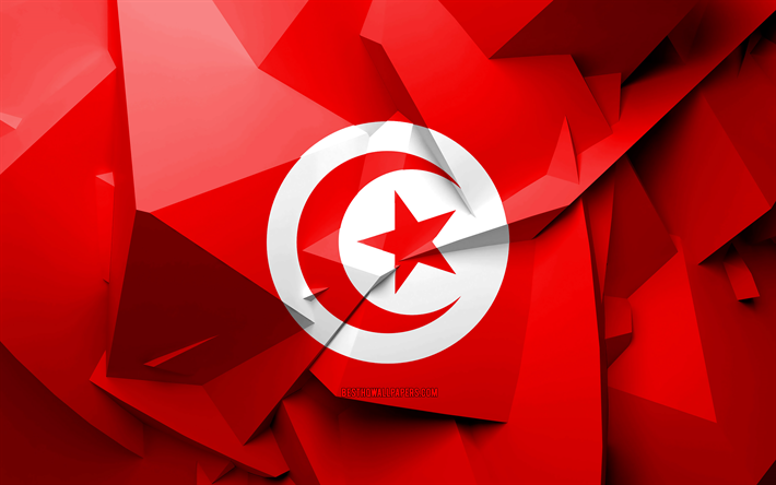 4k, Lipun Tunisia, geometrinen taide, Afrikan maissa, Tunisian lippu, luova, Tunisia, Afrikka, Tunisia 3D flag, kansalliset symbolit
