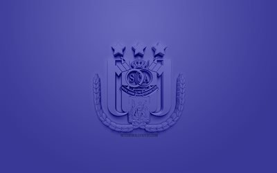 RSC Anderlecht, luova 3D logo, violetti tausta, 3d-tunnus, Belgian football club, Jupiler Pro League, Bryssel, Belgia, Belgian Ensimm&#228;inen Jako, 3d art, jalkapallo, tyylik&#228;s 3d logo
