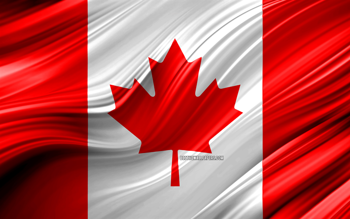 4k, العلم الكندي, دول أمريكا الشمالية, 3D الموجات, علم كندا, الرموز الوطنية, كندا 3D العلم, الفن, أمريكا الشمالية, كندا
