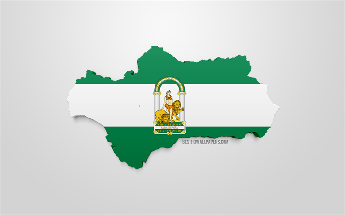 3d flag of Andalusia, map silhouette of Andalusia, autonomous community, 3d art, Andalusia 3d flag, Spain, Europe, Andalusia, geography, Andalusia 3d silhouette