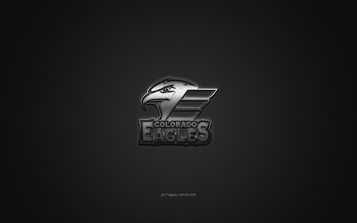 Colorado Eagles, American hockey club, AHL, silver logotyp, gr&#229; kolfiber bakgrund, hockey, Loveland, Colorado, USA, Colorado Eagles logotyp