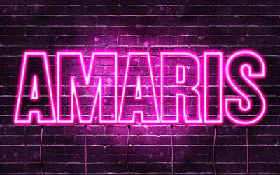 Amargo, 4k, pap&#233;is de parede com os nomes de, nomes femininos, Amaris nome, roxo luzes de neon, Feliz Anivers&#225;rio Amaris, imagem com Amaris nome