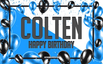 お誕生日おめでColten, お誕生日の風船の背景, Colten, 壁紙名, Coltenお誕生日おめで, 青球誕生の背景, ご挨拶カード, Colten誕生日