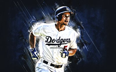 Corey Seager, des Dodgers de Los Angeles, MLB, américain, joueur de baseball, de pierre bleue d'arrière-plan, créatif, fond bleu, la Ligue Majeure de Baseball