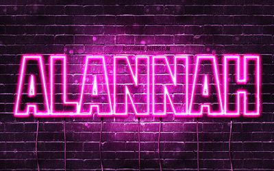 Alannah, 4k, tapeter med namn, kvinnliga namn, Alannah namn, lila neon lights, Grattis P&#229; F&#246;delsedagen Alannah, bild med Alannah namn