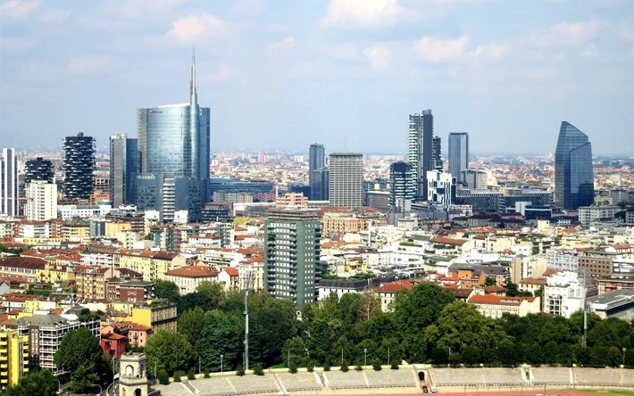 Milan, Unicredit Tour, ville moderne, paysage urbain, Torre UniCredit, gratte-ciel, le matin, les toits de Milan, Lombardie, Italie