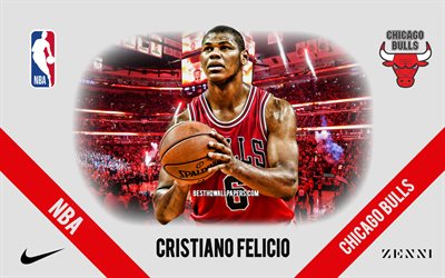 Cristiano Felicio, Chicago Bulls, Brasiliansk Sk&#229;despelare, NBA, portr&#228;tt, USA, basket, United Center, Chicago Bulls logotyp