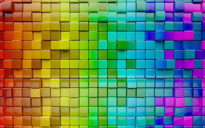 multicolore cubi 3d astrazione, arcobaleno cubi 3d texture, cubi 3d sfondo, sfondo 3d, cubetti di grana