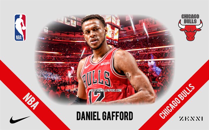 Daniel Gafford, Chicago Bulls, - Jogador De Basquete Americano, NBA, retrato, EUA, basquete, United Center, Chicago Bulls logotipo