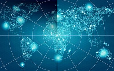 Sininen tekniikan maailma kartta, Blue Teknologia Tausta, maailmanlaajuisten verkkojen, sosiaalisia verkostoja tausta, maailman kartta, verkko-k&#228;sitteit&#228;, sininen maailma kartta, sinisi&#228; viivoja maailmankartalla