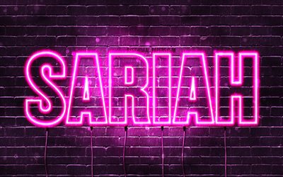 Saria, 4k, sfondi per il desktop con i nomi, nomi di donna, Saria nome, viola neon, buon Compleanno Saria, foto con Saria nome