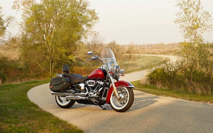 En 2020, la Harley-Davidson Softail Deluxe, cruiser, Milwaukee-Huit 107 Moteur, moto rouge, american motos, rouge Softail Deluxe, Harley-Davidson