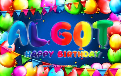 Happy Birthday Algot, 4k, colorful balloon frame, Algot name, blue background, Algot Happy Birthday, Algot Birthday, popular swedish male names, Birthday concept, Algot