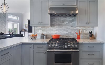 gris cl&#225;sico de los muebles de cocina, cl&#225;sico interior de la cocina, moderno dise&#241;o de interiores, cocina, elegante gris interior