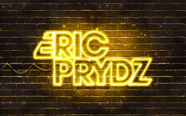 Eric Prydz yellow logo, Pryda, 4k, superstars, Swedish DJs, yellow brickwall, Cirez D, Eric Sheridan Prydz, music stars, Eric Prydz neon logo, Eric Prydz logo, Sheridan, Eric Prydz