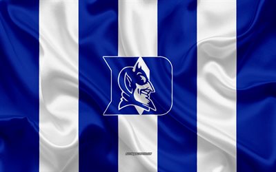 Duke Blue Devils, American football team, emblem, silk flag, blue white silk texture, NCAA, Duke Blue Devils logo, Durham, North Carolina, USA, American football