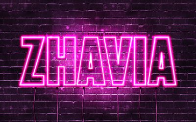 Zhavia, 4k, tapeter med namn, kvinnliga namn, Zhavia namn, lila neon lights, Grattis P&#229; F&#246;delsedagen Zhavia, bild med Zhavia namn