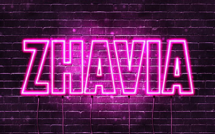 Zhavia, 4k, fondos de pantalla con los nombres, los nombres femeninos, Zhavia nombre, p&#250;rpura luces de ne&#243;n, Feliz Cumplea&#241;os Zhavia, imagen con Zhavia nombre