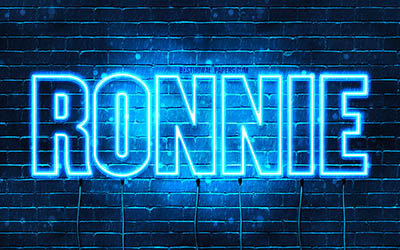 Ronnie, 4k, sfondi per il desktop con i nomi, il testo orizzontale, Ronnie nome, Felice Compleanno Ronnie, neon blu, immagine con nome Ronnie