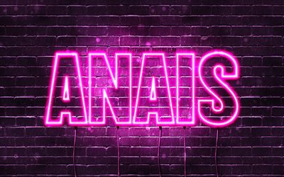Anais, 4k, tapeter med namn, kvinnliga namn, Anais namn, lila neon lights, Grattis P&#229; F&#246;delsedagen Anais, bild med Anais namn