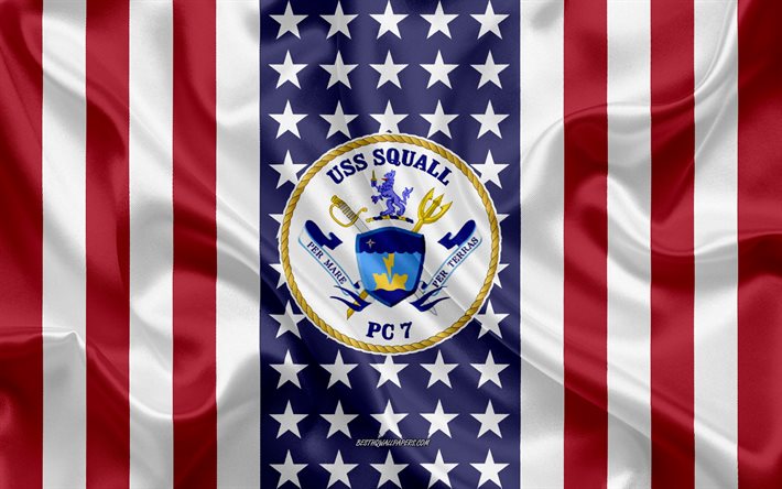 USS Squall Emblem, PC-7, American Flag, US Navy, USA, USS Squall Badge, US warship, Emblem of the USS Squall