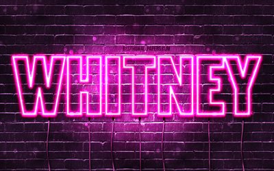 Whitney, 4k, wallpapers with names, female names, Whitney name, purple neon lights, Happy Birthday Whitney, picture with Whitney name