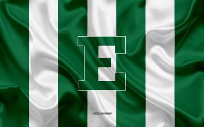 Eastern Michigan Eagles Amerikan futbol takımı amblemi, ipek bayrak, yeşil ve beyaz ipek doku, NCAA, Eastern Michigan Eagles logo, Ypsilanti, Michigan, ABD, Amerikan Futbolu