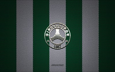 Giresunspor logotipo, Turco futebol clube, emblema de metal, verde branco malha de metal de fundo, Liga 1 Da Liga, Giresunspor, TFF Primeira Liga, Giresun, A turquia, futebol
