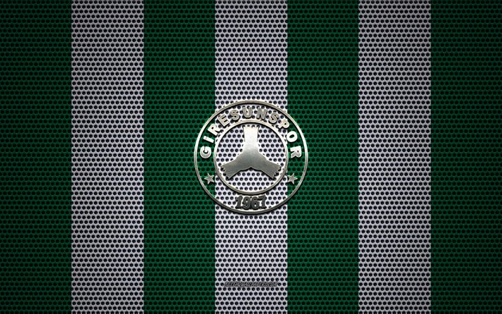 Giresunspor logo, Turkkilainen jalkapalloseura, metalli-tunnus, vihre&#228; valkoinen metalli mesh tausta, League 1 Ja League, Giresunspor, TFF First League, Giresun, Turkki, jalkapallo