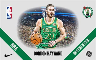 Gordon Hayward, Boston Celtics, Joueur Am&#233;ricain de Basket, la NBA, portrait, etats-unis, le basket-ball, TD Garden, Boston Celtics logo, Daniel Gordon Hayward