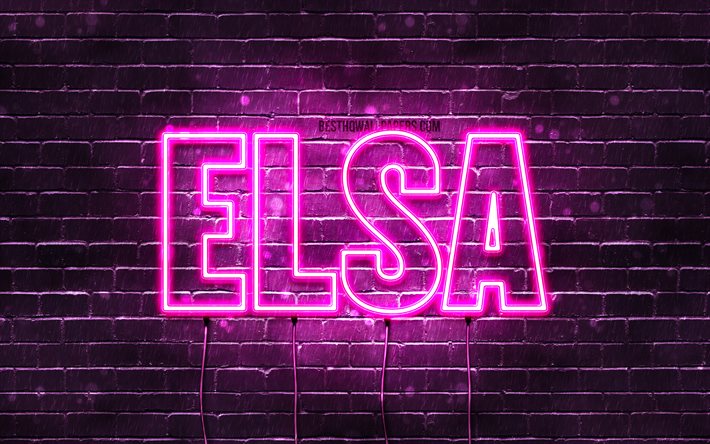 elsa, 4k, tapeten, die mit namen, weibliche namen, elsa-name, purple neon lights, happy birthday elsa, bild mit elsa namen