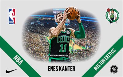 Enes Kanter, Boston Celtics, Turkish Basketball Player, NBA, portrait, USA, basketball, TD Garden, Boston Celtics logo