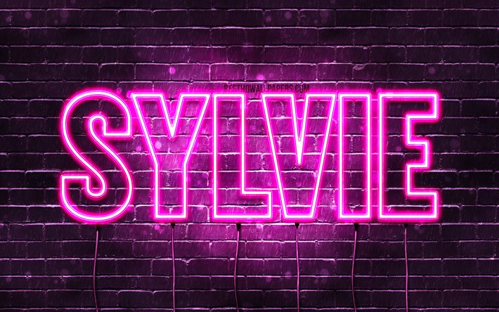 Sylvie, 4k, sfondi per il desktop con i nomi, nomi di donna, Sylvie nome, viola neon, buon Compleanno Sylvie, la foto con Sylvie nome