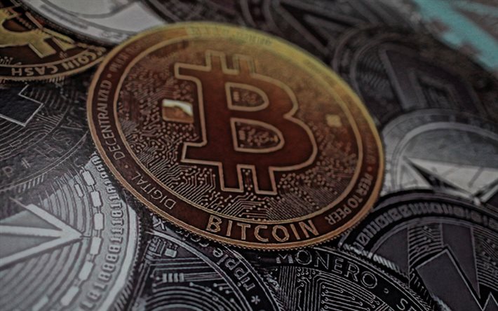 Bitcoin, guld mynt, elektroniska pengar, elektronisk valuta, Bitcoin tecken
