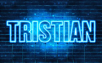 Tristian, 4k, خلفيات أسماء, نص أفقي, Tristian اسم, عيد ميلاد سعيد Tristian, الأزرق أضواء النيون, صورة مع Tristian اسم