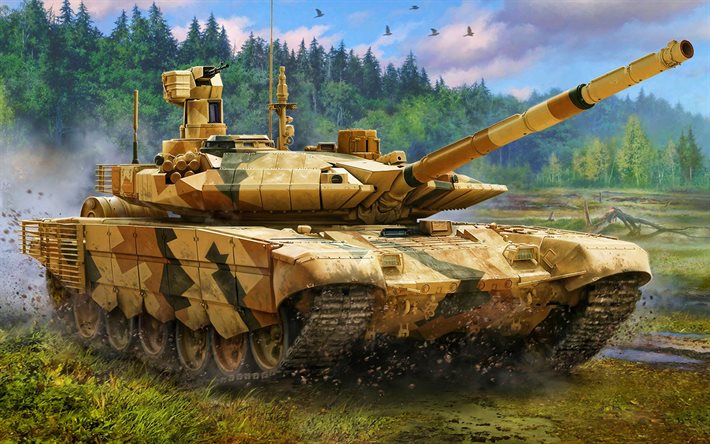 T-90, artwork, desert camouflage, Russian MBT, tanks, Russian Army, sand camouflage, T-90 Vladimir, armored vehicles