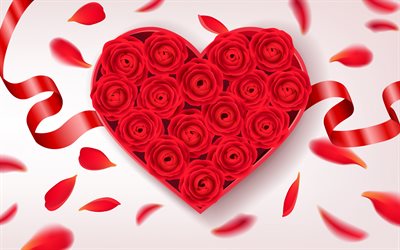 red heart of roses, flower heart, vector red rose heart, flower gift, roses, red flowers