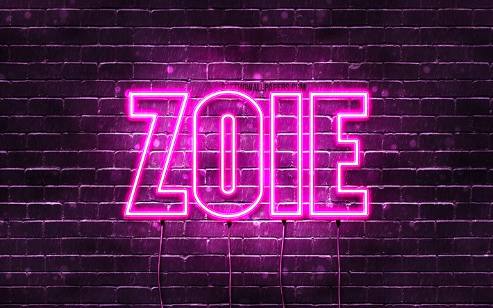 Zoie, 4k, tapeter med namn, kvinnliga namn, Zoie namn, lila neon lights, Grattis P&#229; F&#246;delsedagen Zoie, bild med Zoie namn