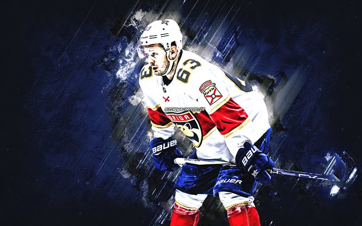 Evgenij Dadonov, Florida Panthers, NHL, russo, giocatore di hockey su ghiaccio, ritratto, pietra blu di sfondo, hockey su ghiaccio, National Hockey League