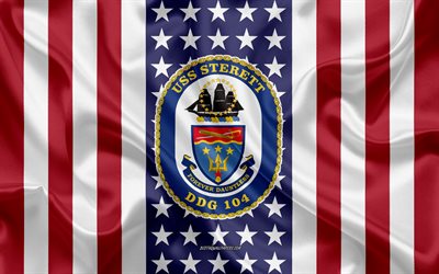 uss sterett-emblem, ddg-104, american flag, us-navy, usa, uss sterett abzeichen, us-kriegsschiff, wappen der uss sterett