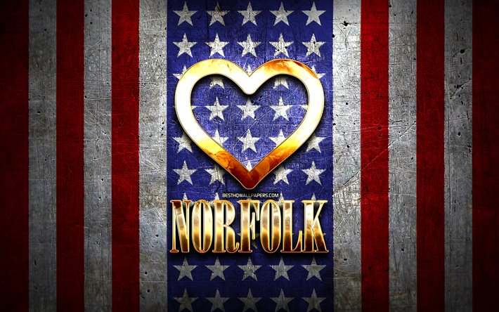 Rakastan Norfolk, amerikan kaupungit, kultainen kirjoitus, USA, kultainen syd&#228;n, amerikan lippu, Norfolk, suosikki kaupungeissa, Rakkaus Norfolk