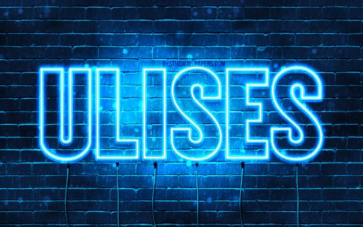 Ulises, 4k, wallpapers with names, horizontal text, Ulises name, Happy Birthday Ulises, blue neon lights, picture with Ulises name