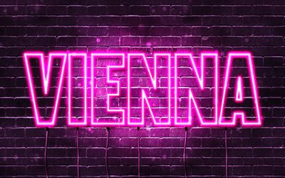 Wien, 4k, taustakuvia nimet, naisten nimi&#228;, Wienin nimi, violetti neon valot, Hyv&#228;&#228; Syntym&#228;p&#228;iv&#228;&#228; Wien, kuva Wien nimi