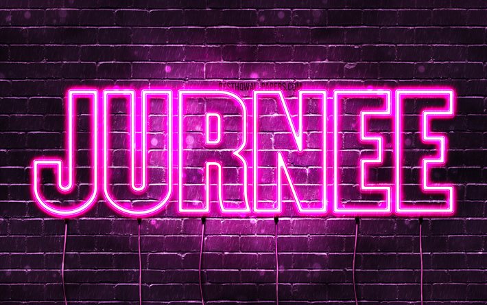 Jurnee, 4k, pap&#233;is de parede com os nomes de, nomes femininos, Jurnee nome, roxo luzes de neon, Feliz Anivers&#225;rio Jurnee, imagem com Jurnee nome