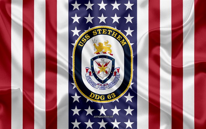 uss stethem emblem, ddg-63, american flag, us-navy, usa, uss stethem abzeichen, us-kriegsschiff, wappen der uss stethem