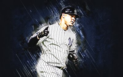 Gary Sanchez, New York Yankees, MLB, Dominican baseball player, portrait, blue stone background, baseball, Major League Baseball