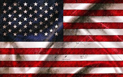 Bandeira americana, 4k, grunge arte, EUA, s&#237;mbolos nacionais, Bandeira da Am&#233;rica, criativo, Bandeira dos EUA, Am&#233;rica, grunge bandeira dos EUA, Estados unidos da Am&#233;rica